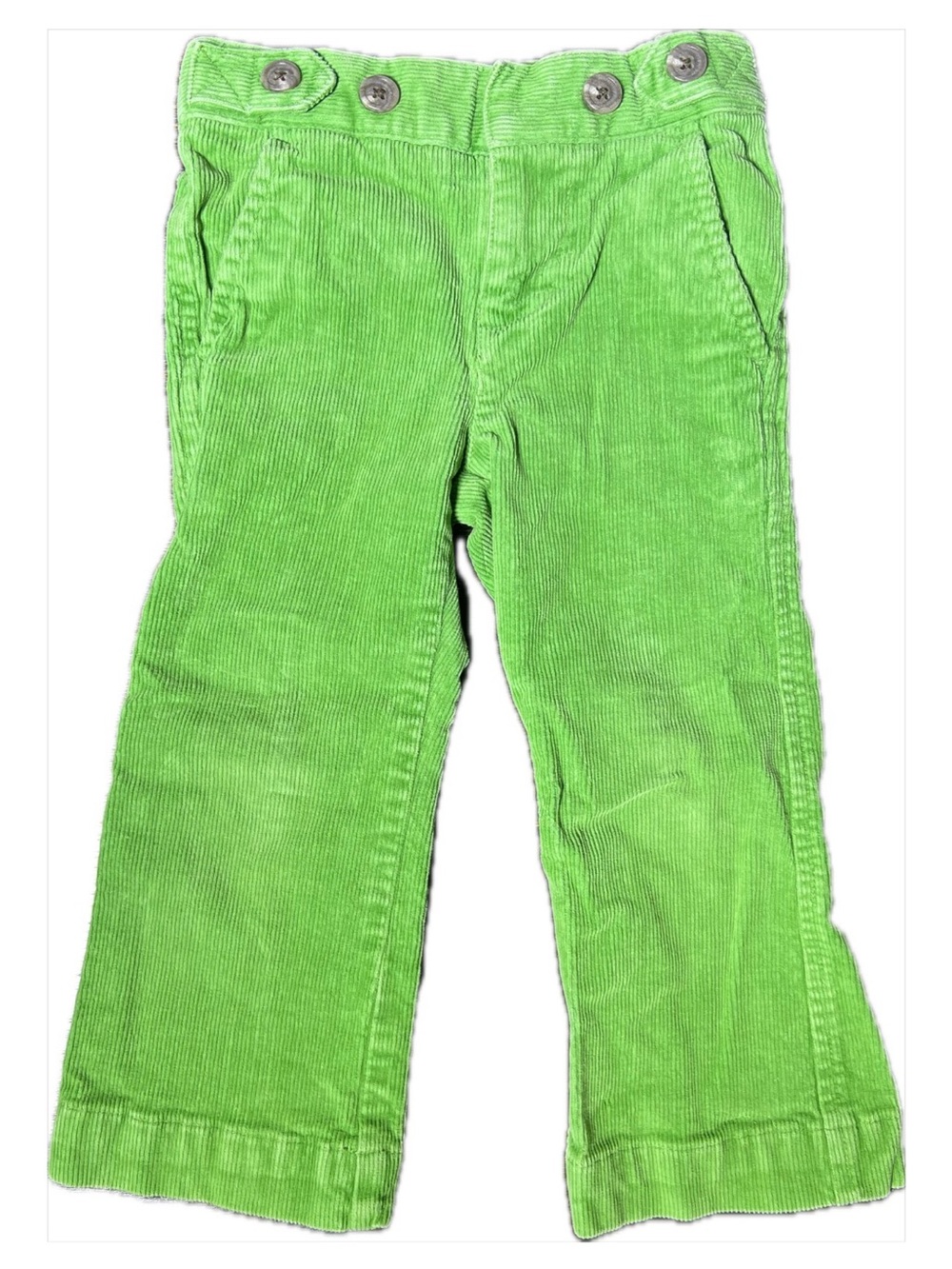 Vintage Y2K Ralph Lauren Girls 2/2T Green Corduroy Flare Leg Pants Button Detail
